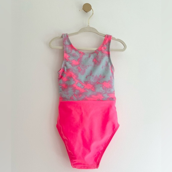 Cat & Jack Pink & Light Aqua One Piece Swimsuit with Tie Accent Kids Girls 3T - Picture 2 of 3